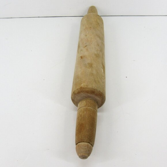Vintage Brown Wooden Rolling Pin with Grooved Handles 17" Long 2 1/4" Wide - Picture 6 of 10